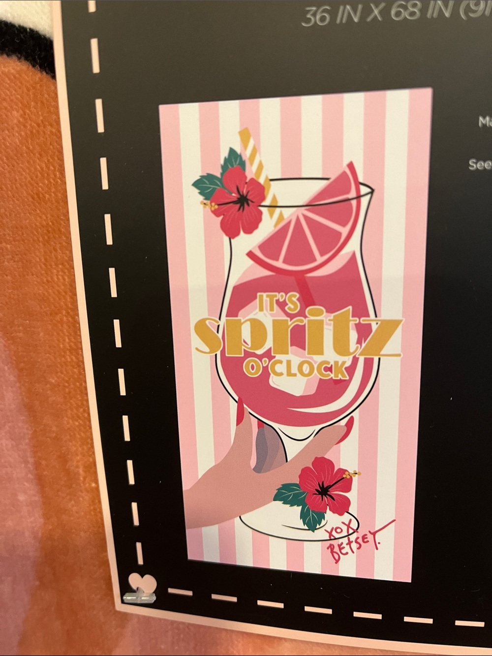 Betsey Johnson Pink White Striped "It's Spritz O'Clock" Beach Towel